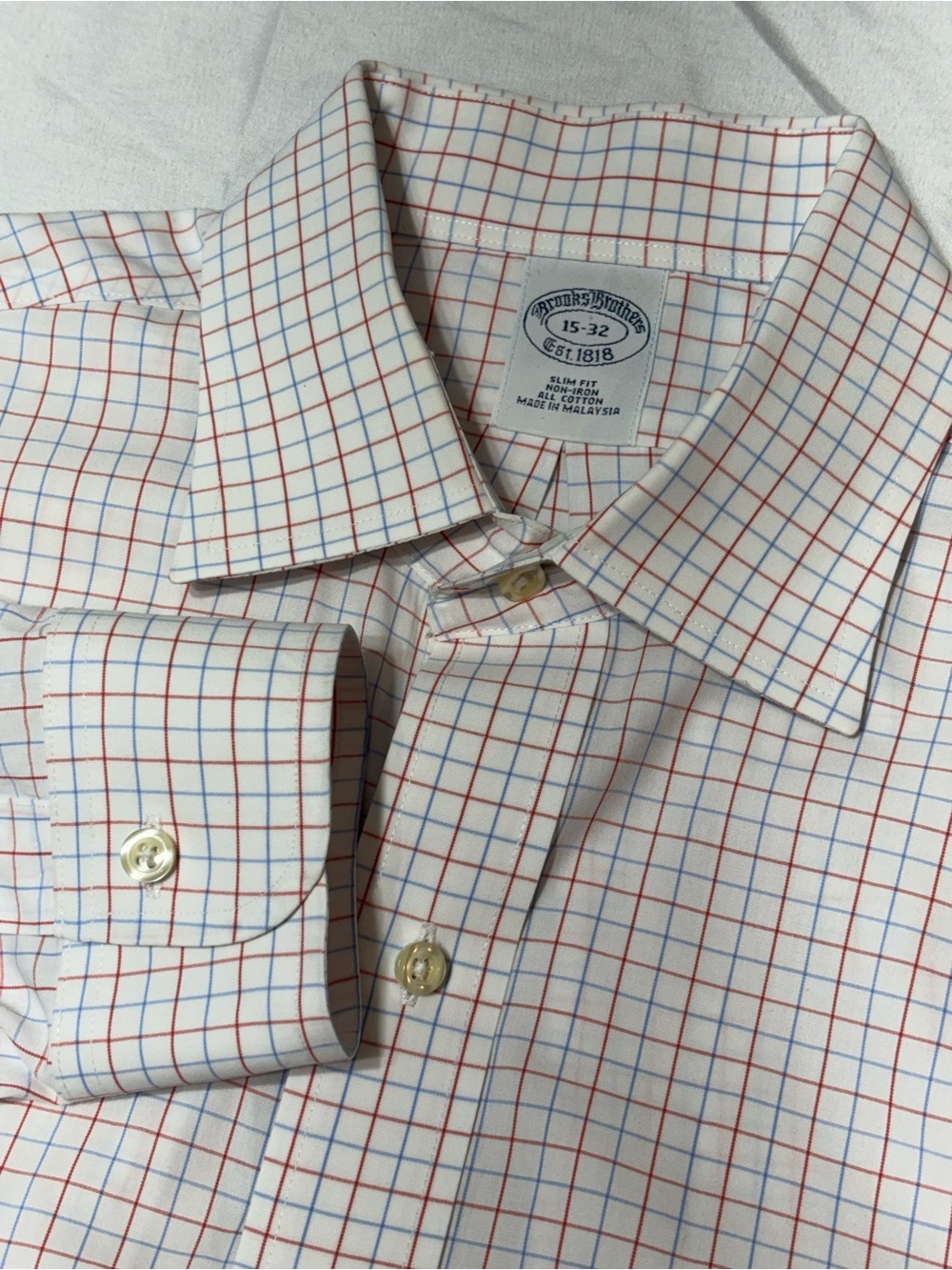 Brooks Brothers Mainline Red Blue Plaid Slim Fit Shirt Size 15 32